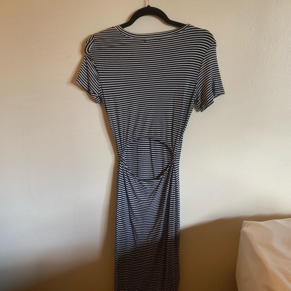 Black and White Striped Cutout Midi Dress